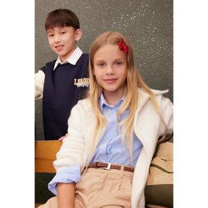 Defacto Girls' Knit Basic Plain Stand Collar Pocketed Zipped Ekru School Cardigan