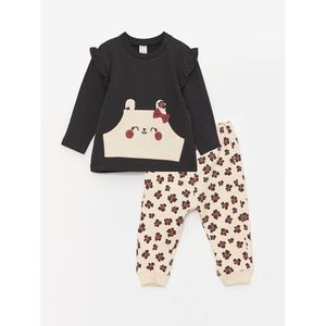 Crew Neck Long Sleeve Printed Baby Girl Sweatshirt And Trousers 2-Pack Set.