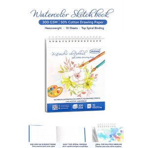 Yassin Watercolor Sketchbook – 300 GSM, 50% Cotton Drawing Paper, 10 Sheets, Spiral Bound, 17.5 × 21.7 cm