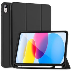 جراب حماية للتابلت، متوافق مع iPad (A16) 11th Generation 11 Inch 2025/10th Generation 10.9 Inch 2022 with Pencil Holder, iPad 10 Flexible TPU Back Shell Smart Trifold Stand Protective، متوافق مع الشحن اللاسلكي، حامل للقلم - أسود