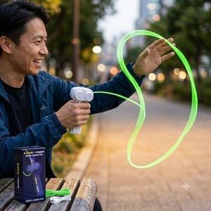 Magic Flying Rope Launcher Thruster Gun Toy - Portable Electronic Handheld Floating Rope Propeller, Fun Interactive Anti-Stress Toy for Boys & Girls with USB Charging Cable and Colorful String