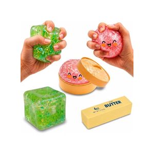 3-in-1 Stress Relief Squishy Toy Set for Kids & Adults - Mystery Dumpling, Butter, & Glitter Ice Cube
