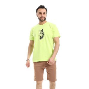 Andora Cotton Short Sleeve Pajama With Short Set - Lemon & Brown