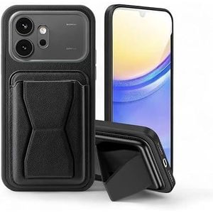 Honor Leather Case Compatible for Honoor 600 Shockproof Leather Back Card Storage & case built-in Stand PU leather for a stylish look, comfortable grip (Black)