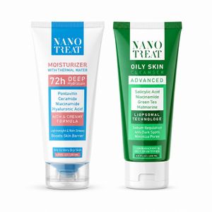 NANO TREAT عرض نانو تريت للعناية بالبشرة - غسول للبشرة الدهنية والمختلطة ٢٠٠ مل + مرطب بترطيب حتى 72 ساعة ٢٠٠ مل
