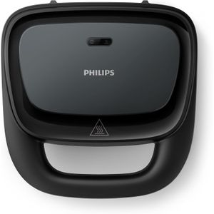Philips ماكينة صنع الساندوتشات - 750 وات، ألواح غير لاصقة، مزودة بمفتاح تشغيل وإيقاف من فيليبس، أسود - HD2330/90