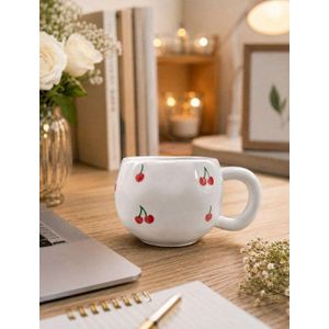 مج أبيض بتصميم الكرز الأحمر كوب قهوة وشاي أنيق وكيوت للاستخدام اليومي مناسب للهدايا