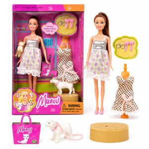 Muncy Fashion Doll Playset for Girls with Pet Dog, Extra Outfit, Handbag & Accessories – Pretend Play Dress-Up Doll Toy for Ages 3+