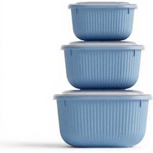 3 Pcs square Food Storage Container Set with Snap Lids – Line Series BPA-Free Airtight Bowls (600 ml, 1100 ml, 1800 ml) Microwave-Safe Bowl only without the lid (blue)
