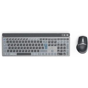 Hama WKM-750 Wireless Keyboard Mouse Set (Multi Device 1 x Radio, 2 x Bluetooth for PC, Laptop, Tablet, Silent Keyboard LED, Adjustable Writing Angle, FN-Lock, QWERTZ DE, Ergonomic Silent Mouse