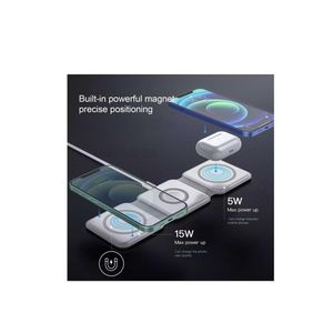 3 in 1 Wireless Charger Folding Mobile Phone Smart Watch Ultra-thin 15W Fast QI Magnetic Charger For Apple iPhone And Android White