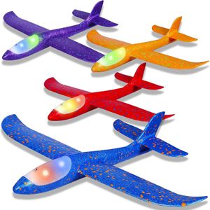 4 Pack LED Light Airplane Toys-17.5" Large Throwing Foam Plane-2 Flight Modes Glider Plane-Outdoor Flying Toys for Kids-Flying Toys Gift for Boys Girls 3 4 5 6 7 8 9 Years Old