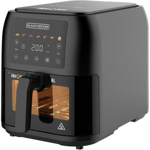 BLACK+DECKER 8L Air Fryer - 1700W Power, Spacious Basket, Digital Touch Control, 7 Preset Functions, Rapid Air Convection - Perfect For Large Meals, Smokeless Cooking - - SAF80W-B5