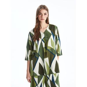 LC Waikiki V-Neck Patterned Oversize Women's Blouse
