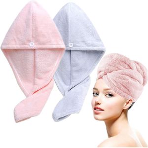 Hair Towel Wrap, 2 Pack Microfiber Quick Dry Hair Turban Wrap - Super Absorbent,Microfiber Hair Towel with Button,Quick Dry Hair Towel for Women,Hair Turbans for Wet Hair,Wrapped Bath Cap(Pink Blue)