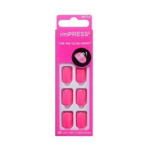Impress اظافر جاهزة للتركيب بالضغط بدون غراء من امبريس بتصميم طبيعي رائع، كود 55، اور ميموريز، لون وردي ساطع شكل سكوفال قصير، 30 قطعة