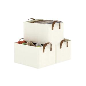 (3 pieces) Oxford storage box for organizing clothes, towels and bedding, foldable, size 44*30*20 cm (beige color)