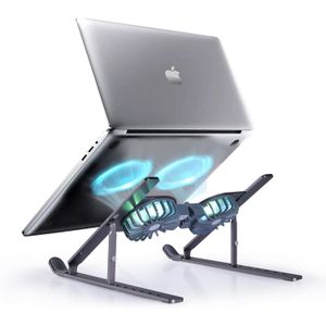 حامل كمبيوتر محمول قابل للطي، مصنوع من الألومنيوم، مزود بمروحتين للتبريد وإضاءة RGB، قابل لتعديل الارتفاع بسبعة مستويات، متوافق مع أجهزة الكمبيوتر المحمولة من 10 إلى 15.6 بوصة (رمادي).