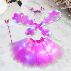 Generic 4x Girls Fairy Costume Glow Butterfly Wing Luminous Tutu