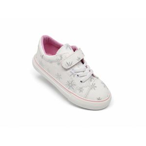 حذاء رياضي بناتي بطبعة زهرية، ابيض، بإغلاق بحلقة وتصميم بأربطة، lather Shoes 101