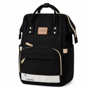 Umbrella Baby Diaper Backpack with Wide Metal-Frame Opening, Insulated Pockets and Changing Mat – Black
