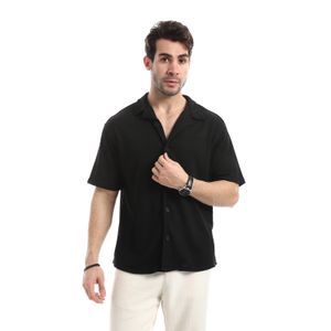 Red Circle Black Turn Down Collar Textured Casual Shirt