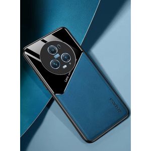 جراب متوافق مع هاتف Honor Magic 5 Pro 5G، جراب فاخر من الجلد والزجاج مع حامل مغناطيسي للسيارة، جراب هاتف بإطار سيليكون ناعم - أزرق