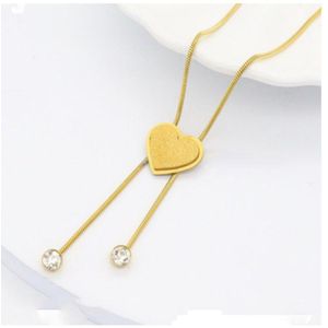 Gold Heart Lariat Necklace - Snake Chain with Crystal Charms - Elegant Women's Jewelry & Gift for Her