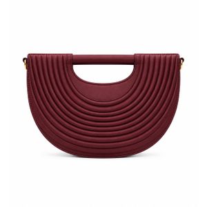 Elegant Women's Half-Moon Tote Bag in Deep Burgundy with Ribbed Texture, Lightweight & Durable Design, Comfortable Top Handle for Daily & Formal Use, Stylish Brand Statement Piece That Complements Any Outfit