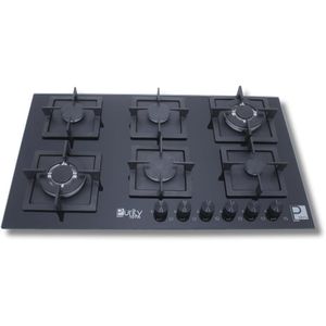 Purity Built in hob – 90 cm – 6 Burners - 2 Triple Burners - Heavy Duty Grids - Full Safety - Quick Electronic Ignition – Black Glass - HPT916G