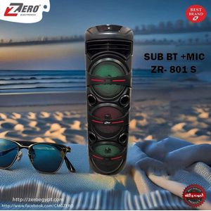 Zero801 speaker with 8-inch RGB LED lighting, wheels for easy movement, microphone, and 3 speakers. Suitable for use in gardens and swimming pools.