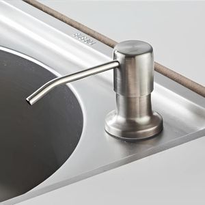 موزع صابون لحوض المطبخ مع مضخة مدمجة ومجموعة موصل كامل، موزع صابون أطباق قابل لإعادة الملء لسطح الطاولة أو الحوض بتشغيل سلس، زجاجة متينة قابلة لإعادة التعبئة وسهلة التنظيف اليومي