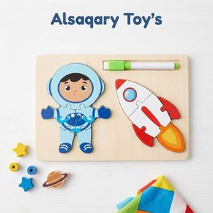 Educational Wooden Space Theme Jigsaw Puzzle with erasable Marker - 2-in-1 Fun & Learning for Kids