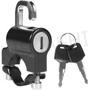 Helmet Safety Lock, Anti-Theft Metal Lock with 2 Keys, Hanging Storage Hook, Black, Fit for 22-26mm Round Handlebar