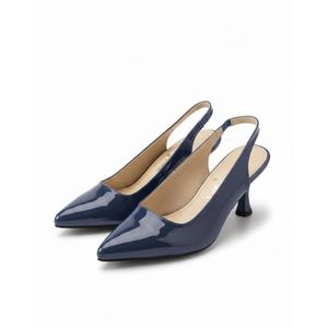 vbranda Shiny Step Slingback Heels C-103-Navy Blue