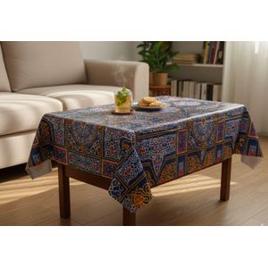 مفرش سفره ديكور رمضان واقي المزخرف بالرسوم الخيامية مقاوم للماء والزيت مستطيل الشكل 