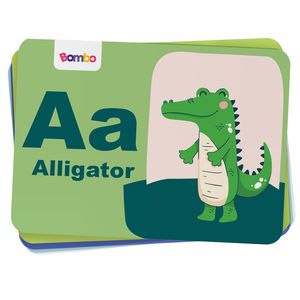 Bombo Flash Cards English Letters with Animals, Flash Cards for Kids, Writable and Erasable, 16x21cm, for Kids 3+ Years