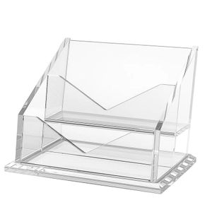 BEST MEDIA  Clear Acrylic Business Card Holder 2-Tier 2-Slot Display Stand Holds up to 120 Cards Desktop Name Card Organizer for Office and Exhibitions