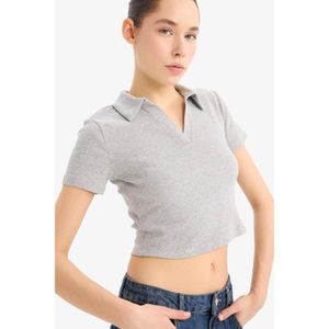 Defacto Woman Fitted Short Sleeve T-Shirt - GREY MELANGE