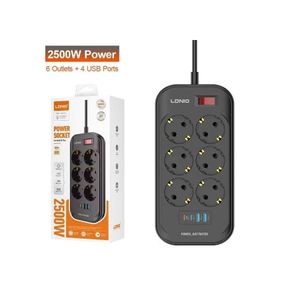 LDNIO SE6403C Power Strip with 6 EU Outlets, 4 USB Ports, and Surge Protection - Black