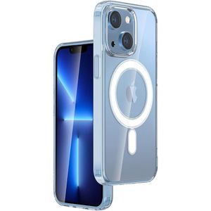  جراب مغناطيسي شفاف لموبايل ايفون 15 بلس متوافق مع ماج سيف جراب خلفي صلب شفاف كريستالي هايبرد اطار سيليكون مضاد للصدمات جراب شفاف نحيف لموبايل ابل ايفون 15 بلس 