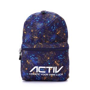 Activ Pattened Backpack with Front & Side Pockets - Navy Blue & Orange