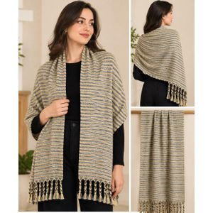Women’s Multicolor Plaid Scarf with Braided Tassels, 50x190 cm