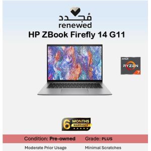 HP Preowned ZBook Firefly 14 G11 AMD Ryzen™ 7 8840HS - RAM 16GB - Storage SSD 512GB – GPU AMD Radeon™ 780M Graphics - Grade B- Windows – Display 14 INCH FHD - English Keyboard 