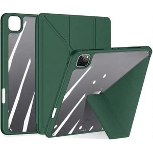 جراب حماية لاي باد اير 13 بوصة ام 2024 واي باد برو 12.9 الجيل 3/4/5/6 (2022-2018) مع حامل قلم، زوايا عرض متعددة 5 في 1، غطاء خلفي شفاف ناعم، خاصية التشغيل/الإيقاف التلقائي، (اخضر)