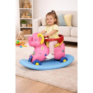 Kid Elephant 2-in-1 Rocking & Ride-On Toy – Safety Seat, Wheels and Rocking Base – Pink & Blue