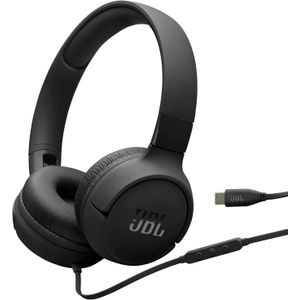 JBL Tune 520 C Comfort Fit Wired On Ear Headphones with Microphone, Pure Bass Sound, EQ Presets, USB-C Connectivity, Foldable Design and Tangle-Free Cable, Black