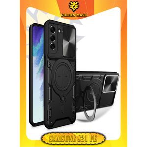 GOLDEN MASK جراب حماية مع باب جرار لحماية عدسة  الكاميرا المدرعة مدمج بزاوية 360 درجة - (اسود) (Samsung Galaxy S21 FE 5G) جولدن ماسك لهاتف سامسونج جالاكسي اس 21 اف اي 5جى