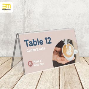BEST MEDIA  Double Sided Acrylic Sign Holder a Crystal Transparent Tent Form Display Stand for Tables a Vertical Menu and Info Holder- 21x10 cm - Modern - 1 Piece - Transparent