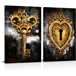 Saypeacher 2 Pieces Vintage Victorian Keys Dictionary Wall Art Print Unique Room Decor Old Key Collection Framed Ready to Hang (16"X24"x2pcs)